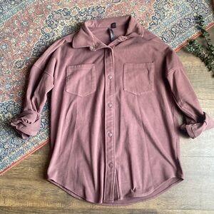 Women’s Ultra Soft Oversized Dusty Purple Button-Down Shirt – Size Small